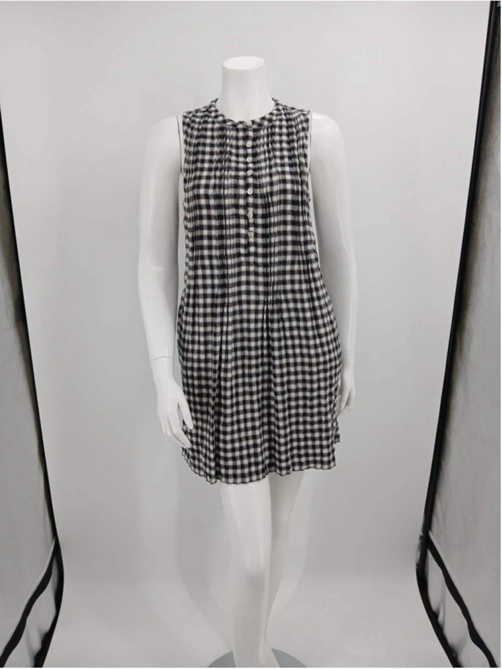 FAHERTY Isha Black Off White Gingham Shift Dress Organic Cotton Size XS Pockets